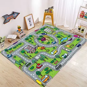 Car Play Mat for Boys and Girls Highway City Traffic-Themed Rugs for Kids Toy Cars Kids Rugs for Playroom Kids Play Rug Padded Play Mat