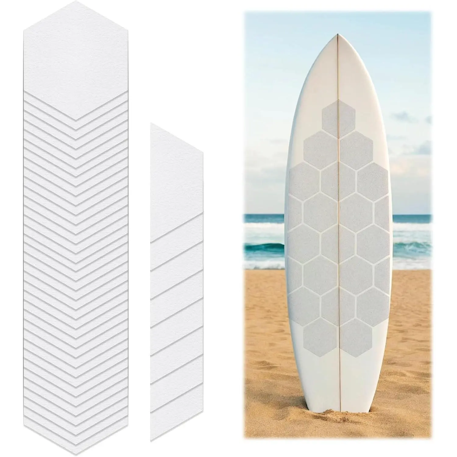 36 Pcs Hexagonal Clear Surf Traction Pad & 8 Pcs Semi Hexagonal Semi Clear Non Slip Deck Pad, DIY Grip Accessories for Surf Water Sports Skimboards