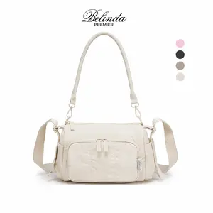 BELINDA Puffer Crossbody Bag for Women, Lightweight Multi-Pocket Shoulder Purse with Detachable Padded Top Handle, Adjustable Strap and Front Zip Pocket for Travel, Gym, Work & Daily Essentials
