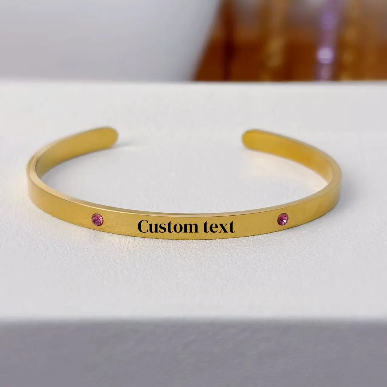 XY014 Custom Engraved Name Bracelet for Women, Personalized Meaningful Text  Bangle, Adjustable size,Gold Plated Stainless Steel Gift