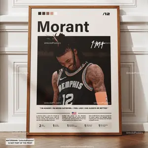 Ja Morant Poster, NBA Rising Star, Memphis Grizzlies Print, Basketball Wall Art, Morant Sports Decor, Morant Printable Poster, Rookie Poster