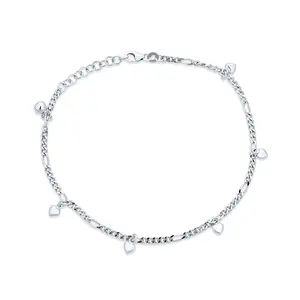 Romantic Hearts Charms Anklet Ankle Bracelet .925 Sterling Silver Adjustable