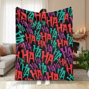 Colorful Laughter Text Flannel Blanket， Bold HAHA Typography Print， Soft Cozy Warm Lightweight， Perfect for Sofa Throws， Bedroom Decor， Office Nap， Fun Party Gift