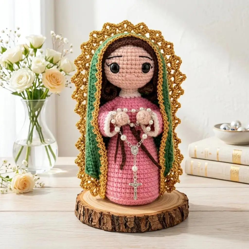 Our Lady of Guadalupe Crochet Doll, Handmade Amigurumi Religious Decor, Catholic Gift, Prayer Room Ornament