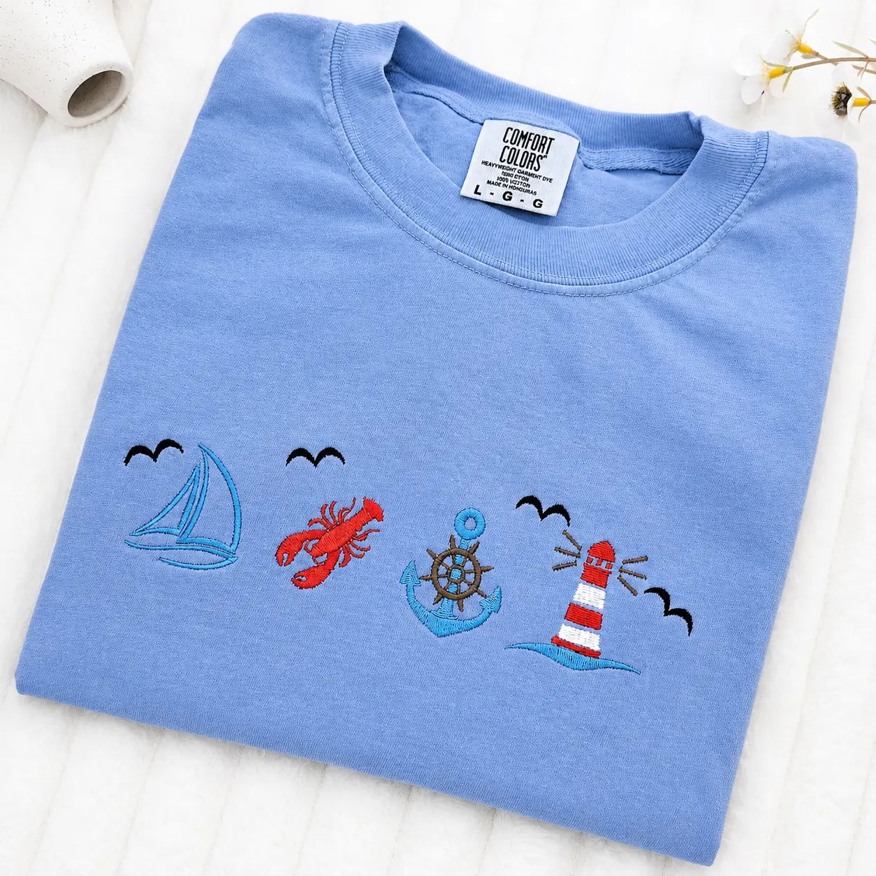 Coastal Nautical Summer Embroidered Shirt, Beach Lover Shirt, Summer Embroidered Shirt, trendy Summer tee