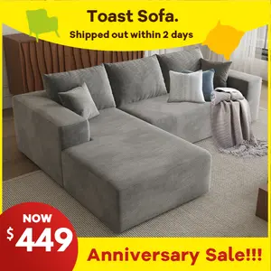【2 Packages shipping】[5 free pillows]Toastsofa L-Shape Modular Sectional Couch Sofa, Compressed Corduroy Plush, Modern Sleeper Sofa for Living Room, Space-Efficient Design (2 Packages Shipping)-Convertible Corduroy Plush Sectional Couch