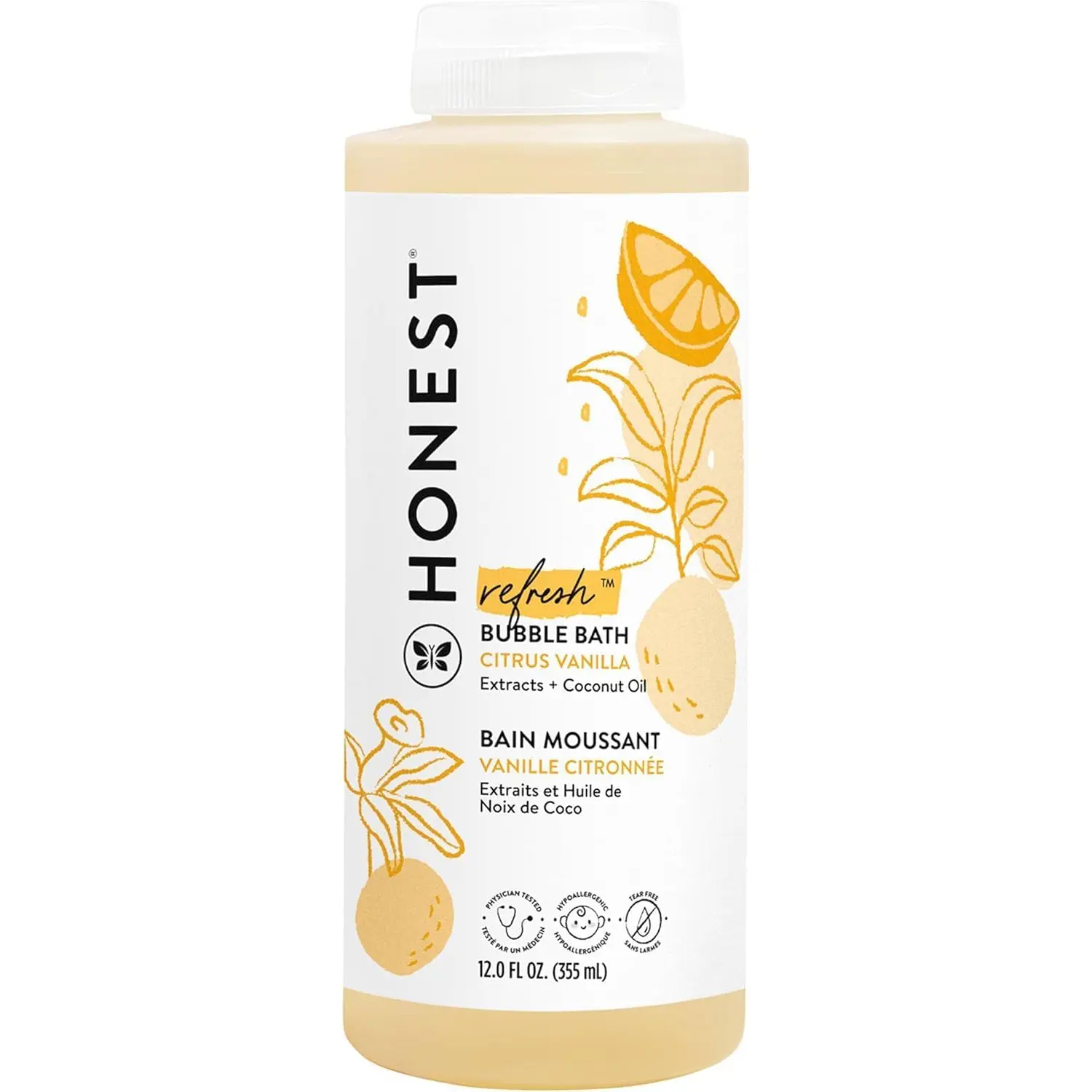 The Honest Company Foaming Bubble Bath | Gentle for Baby | Naturally Derived, Tear-free, Hypoallergenic | Citrus Vanilla Refresh, 12 fl oz