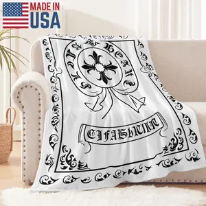 Chrome Cross Heart Throw Blanket, Lightweight Plush Flannel Fleece Quilt, Durable Soft Warm Shawl for Napping & Sofa Use