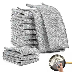 10 Counts Dishwashing Rags，Multipurpose Non-Scratch Wire Dishcloths for Wet and Dry Use, Reusable Wire Cleaning Cloths for Kitchen, Sinks, and Pans Silver Removable, Washable & More