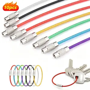 10 colored stainless steel wire keychains, heavy-duty nylon coated cable keychains, detachable steel wire keychains for crafts, rainbow colored stainless steel wire keychains, colored coated stainless steel wire ropes