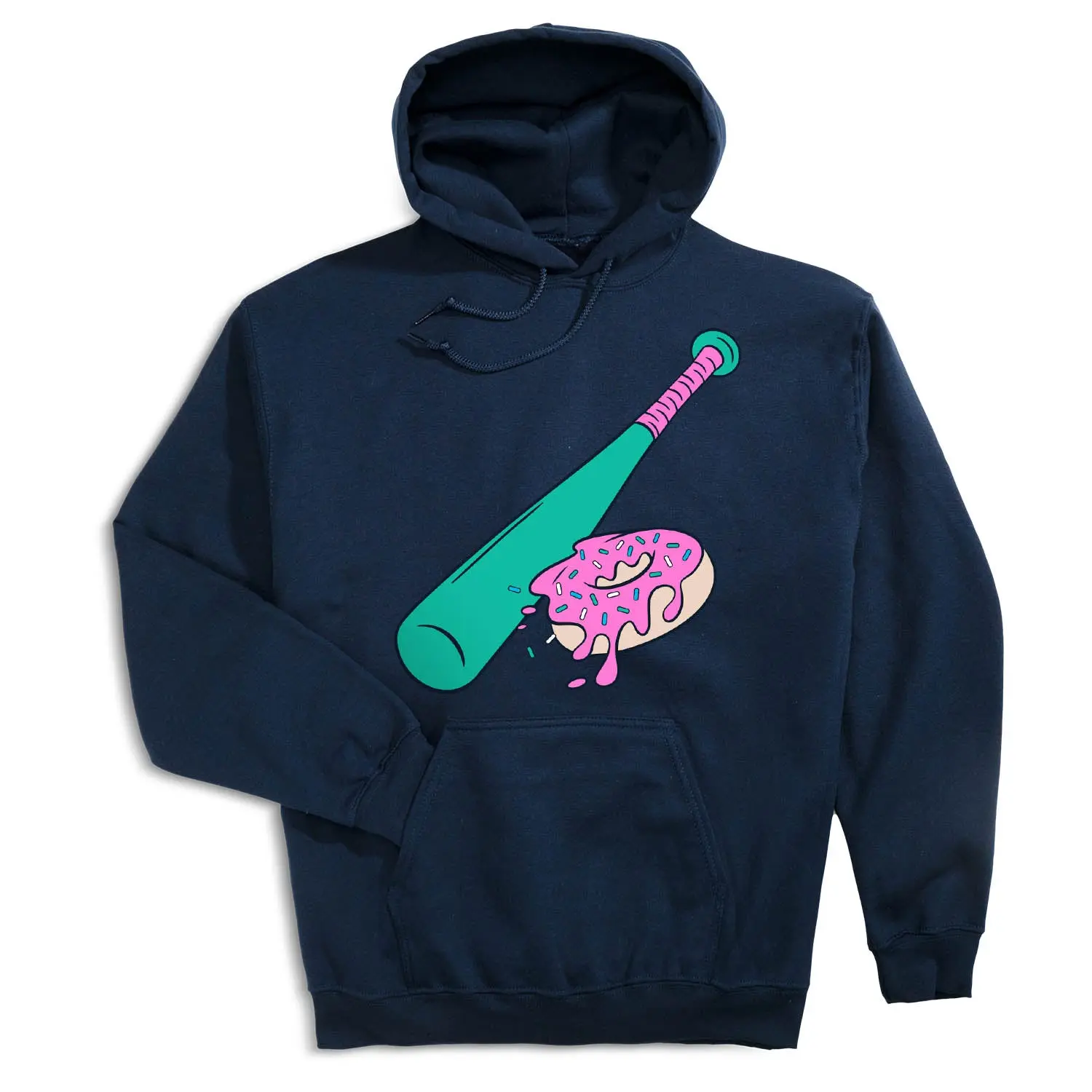 Men's Donut-Print Baseball Hooded Sweatshirt, Menswear Tops, Colorful Soft Relaxed Fit, Bat, Casual, Fleece, Long Sleeve, Graphic, Baseball Bat, Warmth