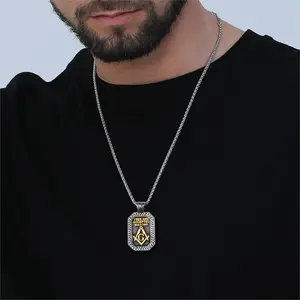 FaithHeart Freemason Masonic Dog Tag Necklace Stainless Steel