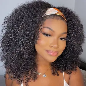 Bling Hair Kinky Curly Headband Wig Human Hair Glueless Wig Full Machine Made Curly Headband Deep Wave Wig Human Hair Wigs for Women 180% Density