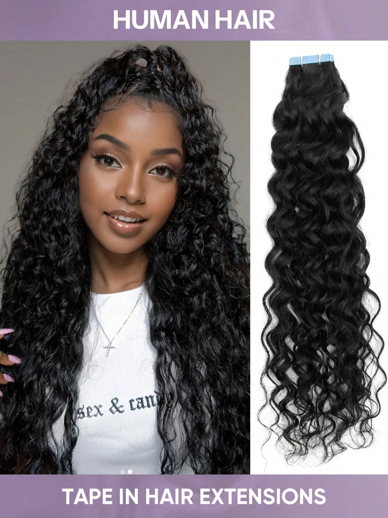 20pcs Tape In Hair Extensions Human Hair Water Wave 1B Natural Black 12-24 Inch Seamless Double Sided Strong Hold Tape Ins Invisible Skin Weft Remy Human Hair Curly Tape In Hair Extensions Natural Wavy Hairpieces Human Hair Weave Premium Human Hair