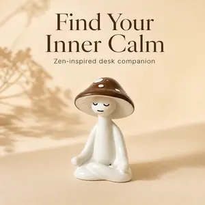 Unique home decor gift&tiny gifts&desktop statue&holographic pet&Meditation Mushrooms Decorative Figurine, Statue, Zen Meditation Mushroom Ornament, Relaxation and Peaceful Home Decoration