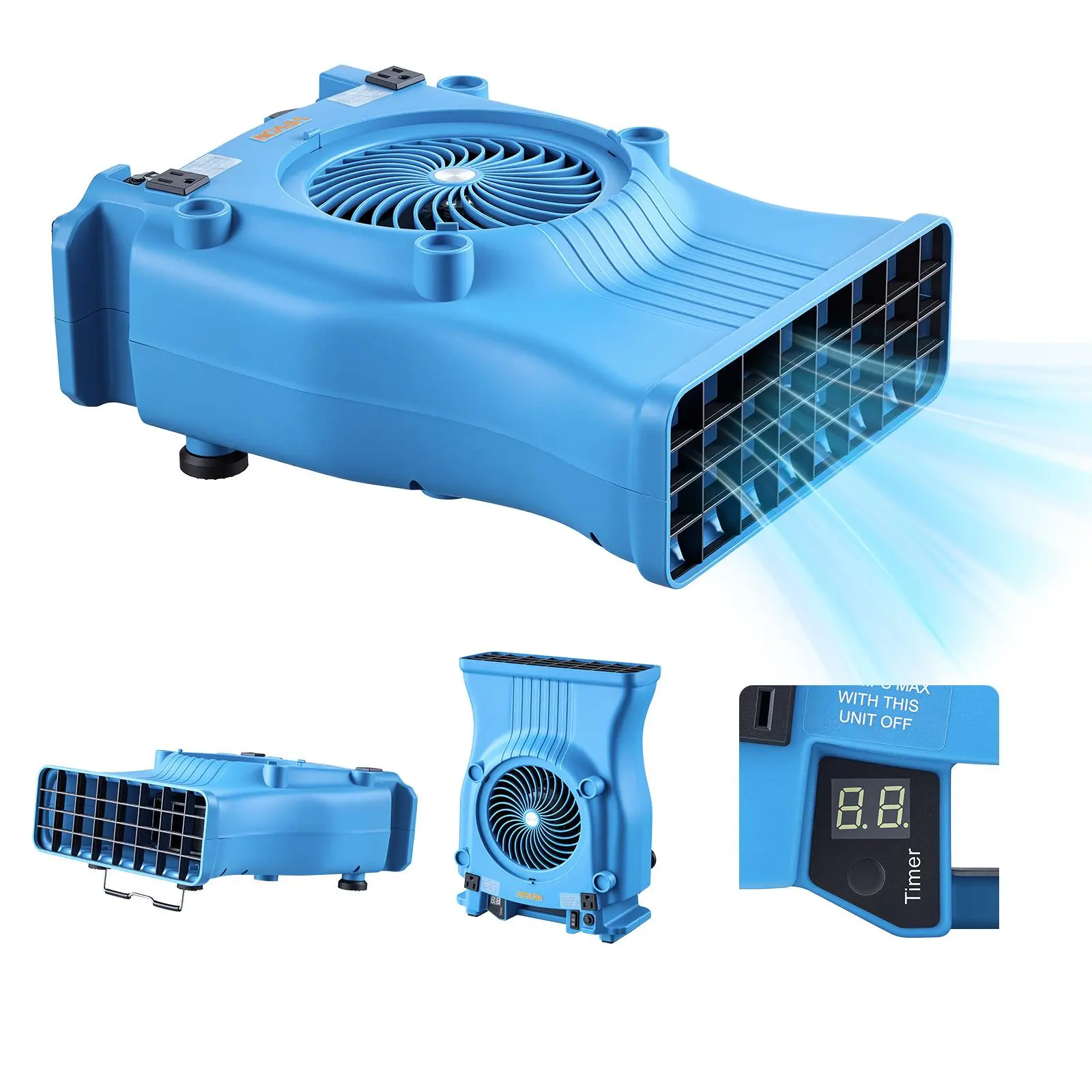 【Summerfinds】VEVOR Corded Low Profile Portable Fan - 1000 CFM Flow Exhaust Equipment, 2 Adjustable Speeds, Multi-Angle Airflow, Lightweight High-Capacity Fast Dryer, Crawl Space Ready for Water Damage Restoration, Blue