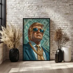 Luxury 47th President Poster | Presidential Art with Gold Chain and Dollar Background | President Wall Art for Home or Office