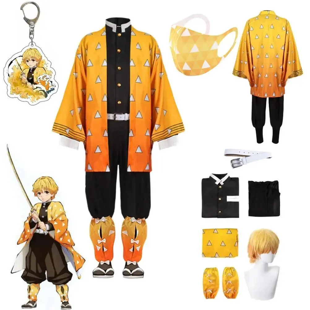 Anime Demon Moordenaar Kimetsu No Yaiba Agatsuma Zenitsu Cosplay Kostuum   Vrouwen Kimono Uniform Halloween Kerstfeest Kleding