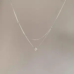 New 925 Sterling Silver Double Necklace Personality Charm Women's Pendant Simple Style Choker Birthday Gift Exquisite Jewelry