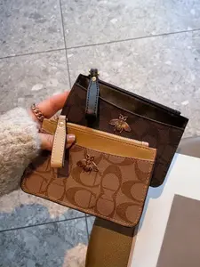 Ultra-Thin Zipper Coin Purse Small Wallet for Women, Short High-End Credit Card Holder, Hard Coin Case, Driver's License Leather Cover