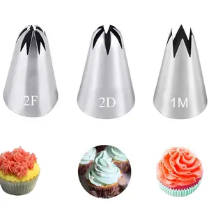 3Pcs 1M#2F#2D# Stainless Steel Icing Piping Nozzles, Rose Flower Pastry Nozzles For Cakes Fondant Decorations Cookie Cupcake Dessert Cream Nozzles