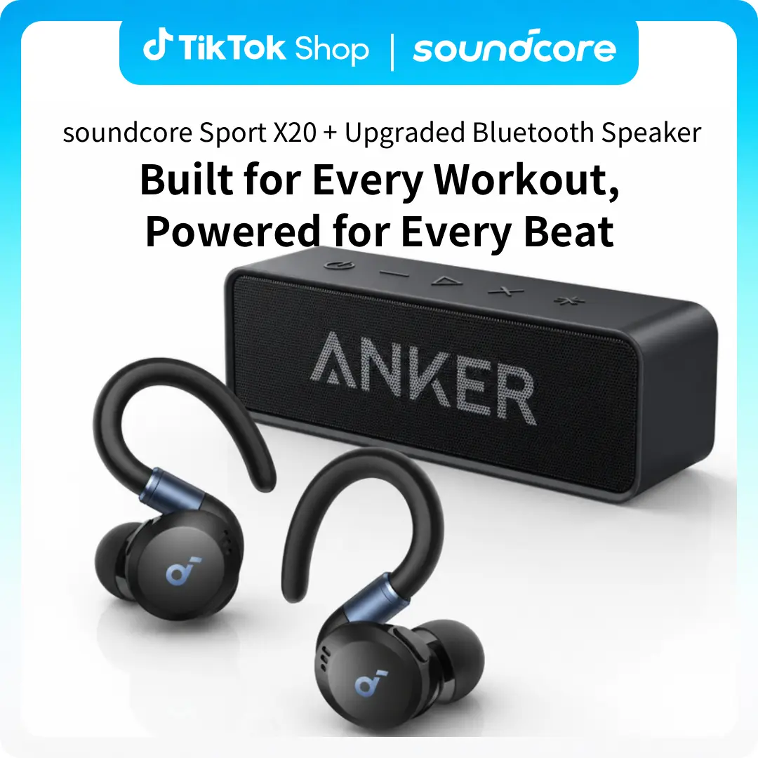 soundcore Sport X20 & Upgraded Bluetooth Speaker by Anker, Workout & Outdoor Audio Bundle, Noise Cancelling, Deep Bass, Waterproof, Long Playtime