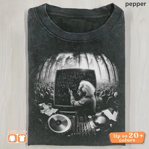 Albert Einstein DJ Graphic Tee, Vintage Retro Science Meme Shirt, Unisex unhinged Streetwear for Menswear and Womenswear Classic Cotton