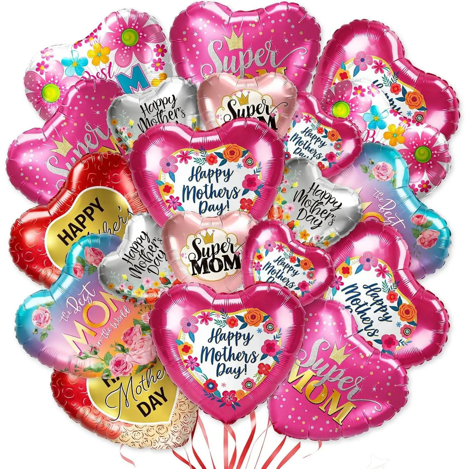 30Pcs Happy Mother's Day Balloons Set, 18'' 18pcs and 10'' 12pcs, Mom Balloons, Aluminum Foil Balloons for Mother's Day Decorations, Party Supplies and Grandmother's Birthday