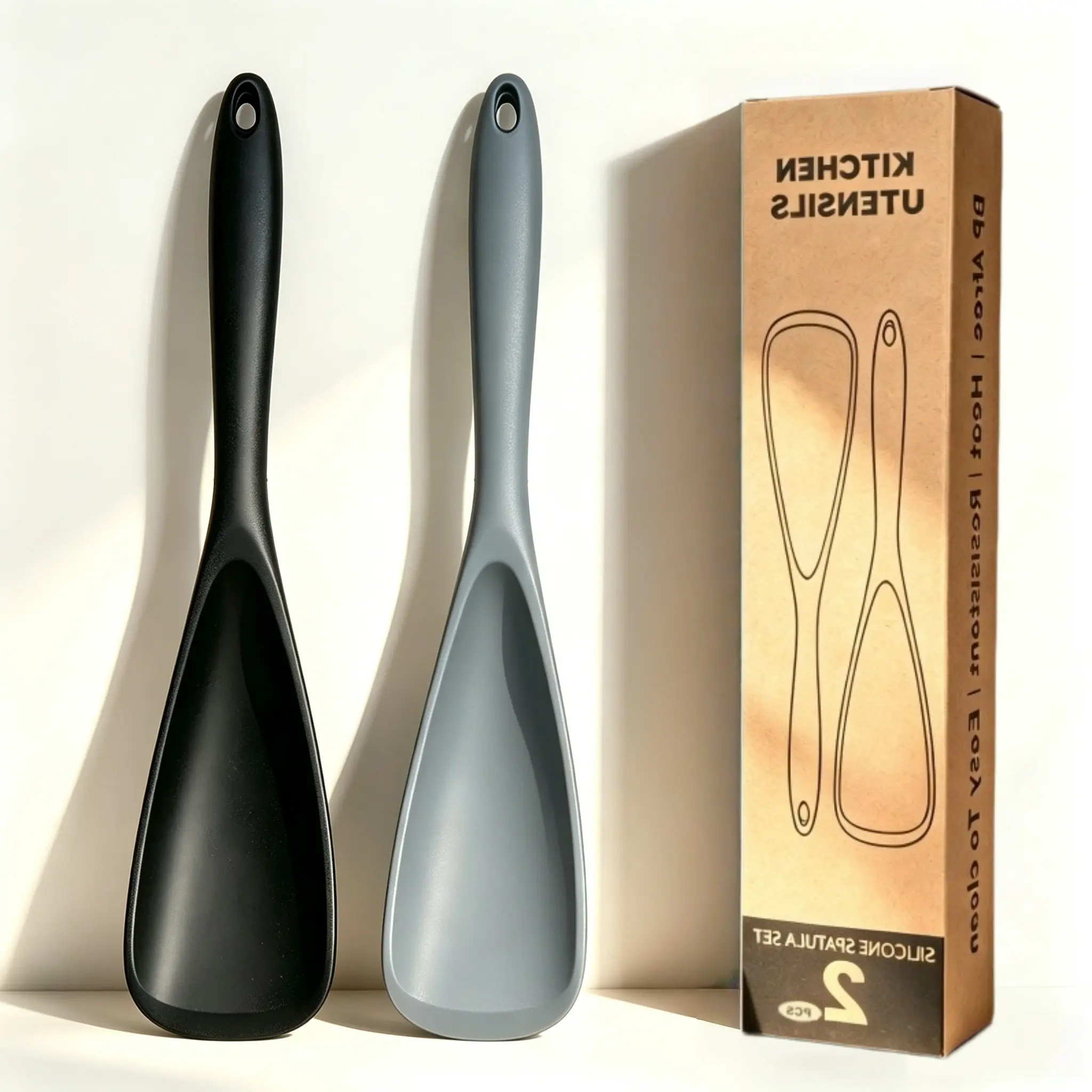 2pcs Food Grade Silicone Cooking Spoons, Nonstick Spatula Spoons, Non Stick Cookware Multifunctional BPA-Free One-Piece Seamless High Heat Resistant Non Scratch Kitchen Utensils for Scooping, Mixing, Stirring, Baking Home Kitchen Daily