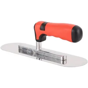 Concrete Tools Stainless Steel Pool Trowel, 10" x 3" Masonry Hand Tool with Soft Grip Handle, Lightweight, Plastering Trowel for Drywall Plastering Construction, Round End (Small:10"L x 3"W)
