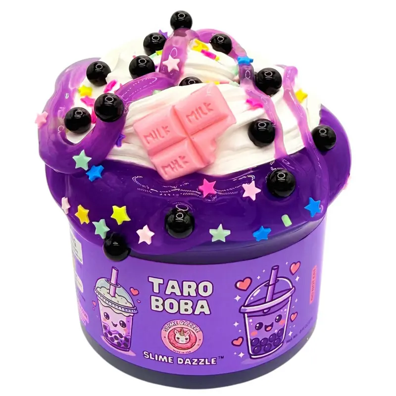 Taro Boba Slime DIY Set  10 Fl Oz Total– Purple Clear Slime + White Thick Glossy Slime Duo – Berry Krisp Scented with Boba Charms & Star Sprinkles – Advanced Slime Bubble-Popping Slime