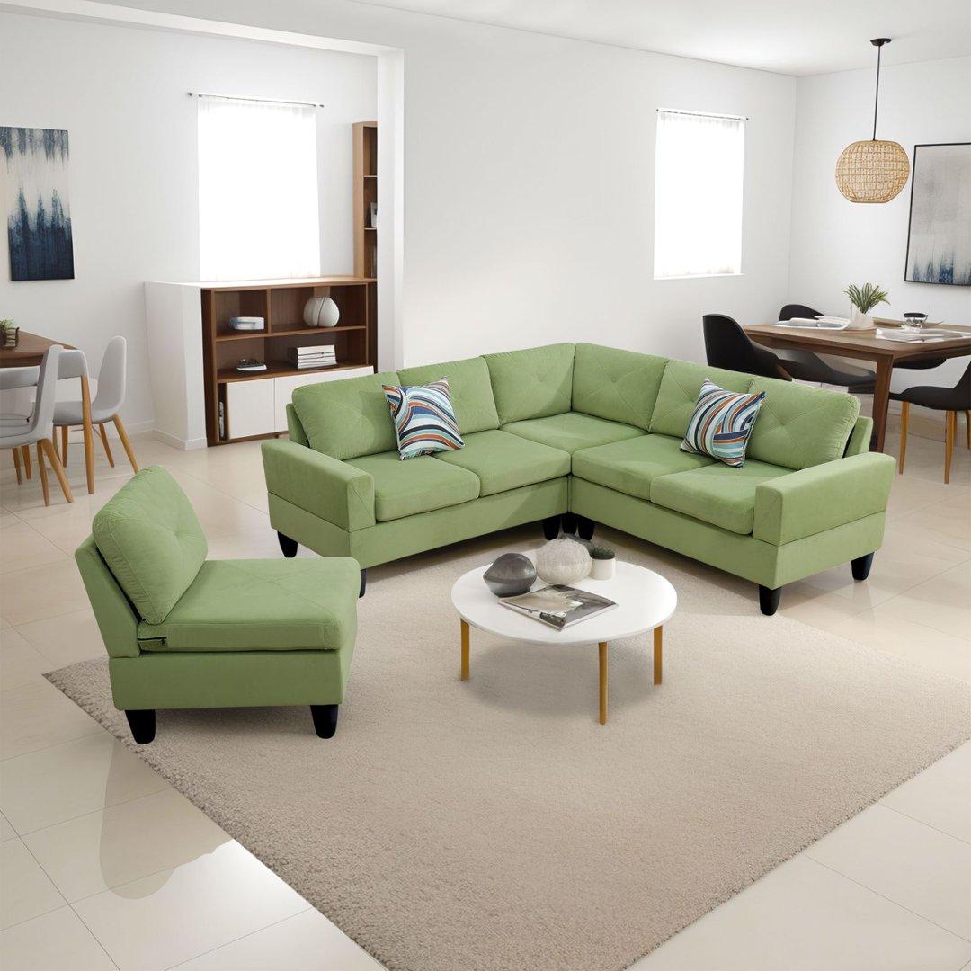 Apple-Green Massa Flannel 4-Piece Couch Living Room Sofa Set