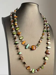 Bohemian Colorful Irregular Shell Pearl Chain Necklace, Long Sweater Chain Jewelry, Vintage Style Women's Holiday Fashion Accessories