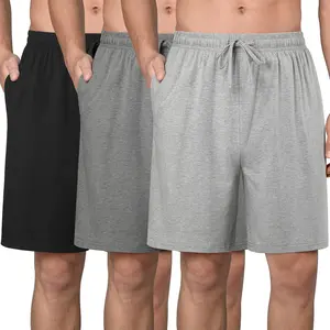 3 Pack Mens Cotton Pajama Shorts Soft Comfortable Lounge Shorts with Drawstring & Two Pockets Sleep Bottoms for Men