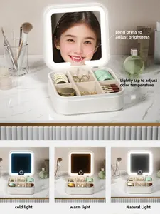 Fashion Women's Makeup Bag with Detachable LED Light, Mini Cute Jewelry Box for Necklaces Earrings Rings, Perfect Gift for Valentine's Day, Makeup Organizer