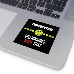 Unionize Sticker, Join a Union Anti Billionaire Protest, Cancel Corporate Power, Black Square Stickers, Boycott Billionaires