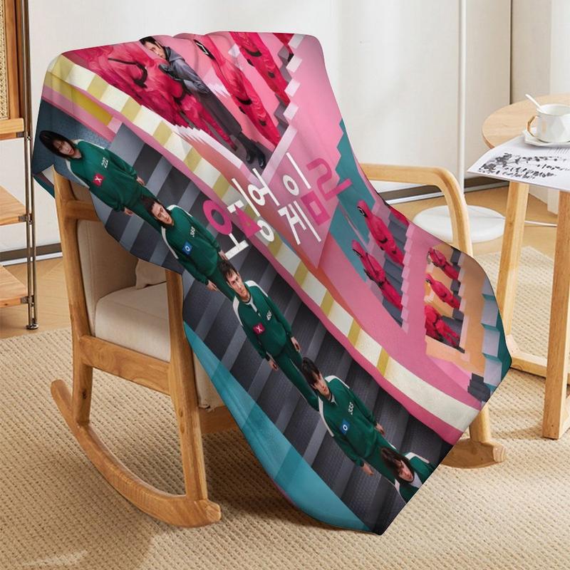 Cartoon Anime Squid Game Throw Blanket  Super Soft Fuzzy Cozy Warm Blanket Plush Fluffy Furry Blankets