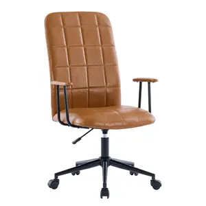 Compact Small Desk Chair, Adjustable High Back Ergonomic Home Desk Chair, Height Adjustable Task Chair for Small Spaces, Office, Bedroom, Make Up Room, PU Leather