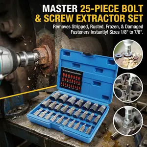 25-Piece Screw Puller Kit, Multi-Spline Hex Head, 3/8 Inch Drive Easy Removal Bolt Puller Kit for Removing Stripped, Rounded, Damaged, Broken, Screws and Bolts Removal Kit
