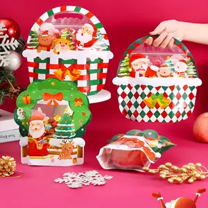 10pcs Christmas Gift Bags, Self-Sealing Cartoon Cute Cookie Candy Sealed Handheld Bag, Holiday Gift Boxes, Perfect for Xmas Presents, Gift Packaging