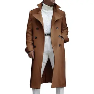 Men's Pea Coat Double Breasted Overcoat Lapel Coat Classic Long Trench Coat