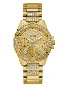 GUESS Female Rhinestone Gold-Tone Multifunction Watch