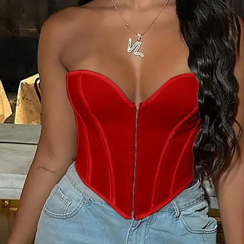 ApperlothA Women's Y2K Corsets Tops - None Strechy, Runs Small, Size up for larger bust, Boned Grommet Eyelet Front Lace Up Back - Backless Overbust Shapewear Corset Tube Top - Valentine Outfits #Summervibes