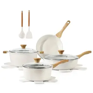 SENSARTE Nonstick Ceramic Cookware Set, 13-Piece Non-toxic Pots and Pans Set, Healthy Kitchen Cooking Set with Stay-Cool Handles, Silicone Tools and Pot Protectors, PFAS Free