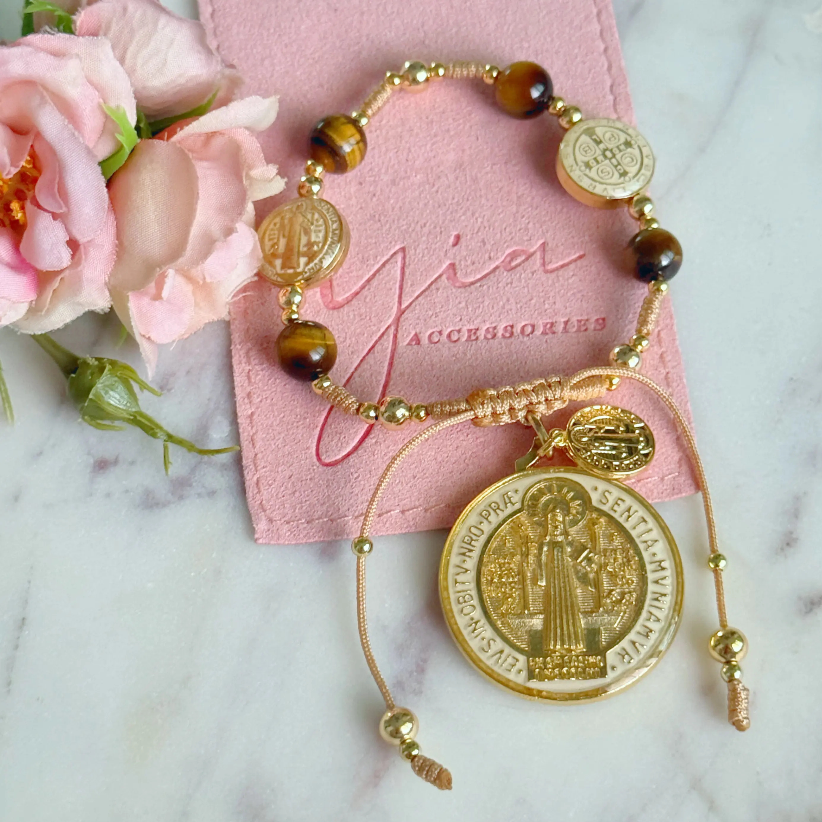 Tigers Eye San Benito Medal bracelet Tigers Eye San Benito Medal bracelet