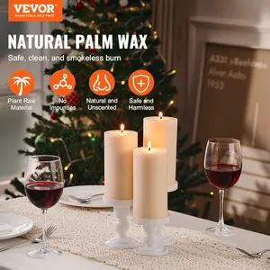 VEVOR 3 Pack White Unscented Pillar Candles,  65 Hours Long Burning Pillar Candle, 3 x 6 Inch Smokeless Unscented Candles, Natural Palm Wax Candles for Home, Weddings, Christmas, White