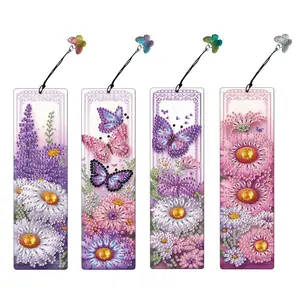 Creative Flower Butterfly Diamond Painting Bookmarks Set, DIY Special Shape Round Rhinestone Handmade Decorative Craft, Perfect Gift for Readers