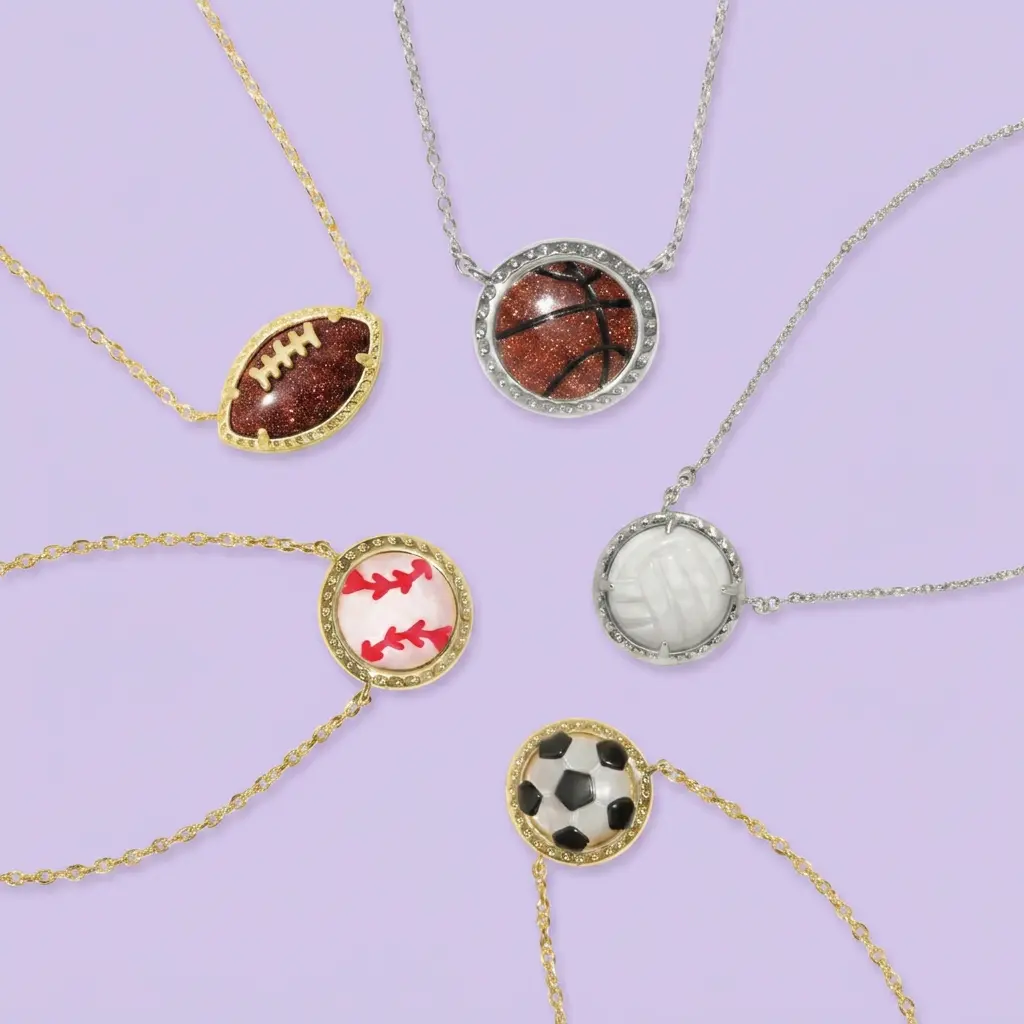 Kendra Scott Women's Sporty Style Light Luxury Creative Versatile Rhinestone Inlaid Ball Game Pendant Necklace, Volleyball/Softball/Basketball/Soccer Optional Trendy Jewelry for Daily Wear, Sports Event, Party, Gifting & Commute
