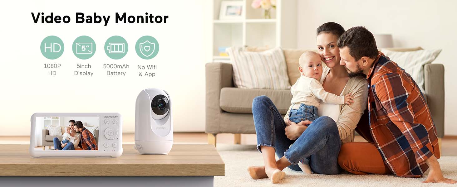 Momcozy Baby Monitor with 2 Cameras 5’ 1080P Split Screen Video Baby Monitor with Camera and Audio no WiFi for Baby Safety 5000mAh Battery Infrared Night Vision 2-Way Audio 960ft Momcozy Baby Monitor with 2 Cameras 5’ 1080P Split Screen Video Baby Monitor with Camera and Audio no WiFi for Baby Safety 5000mAh Battery Infrared Night Vision 2-Way Audio 960ft