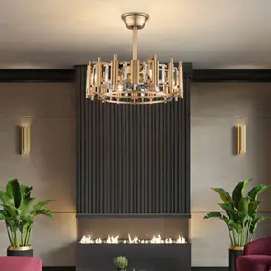 20" LED Gold Chandelier Semi Flush Mount Ceiling Light Pendant Lamp Fixture Fandelier Remote Control